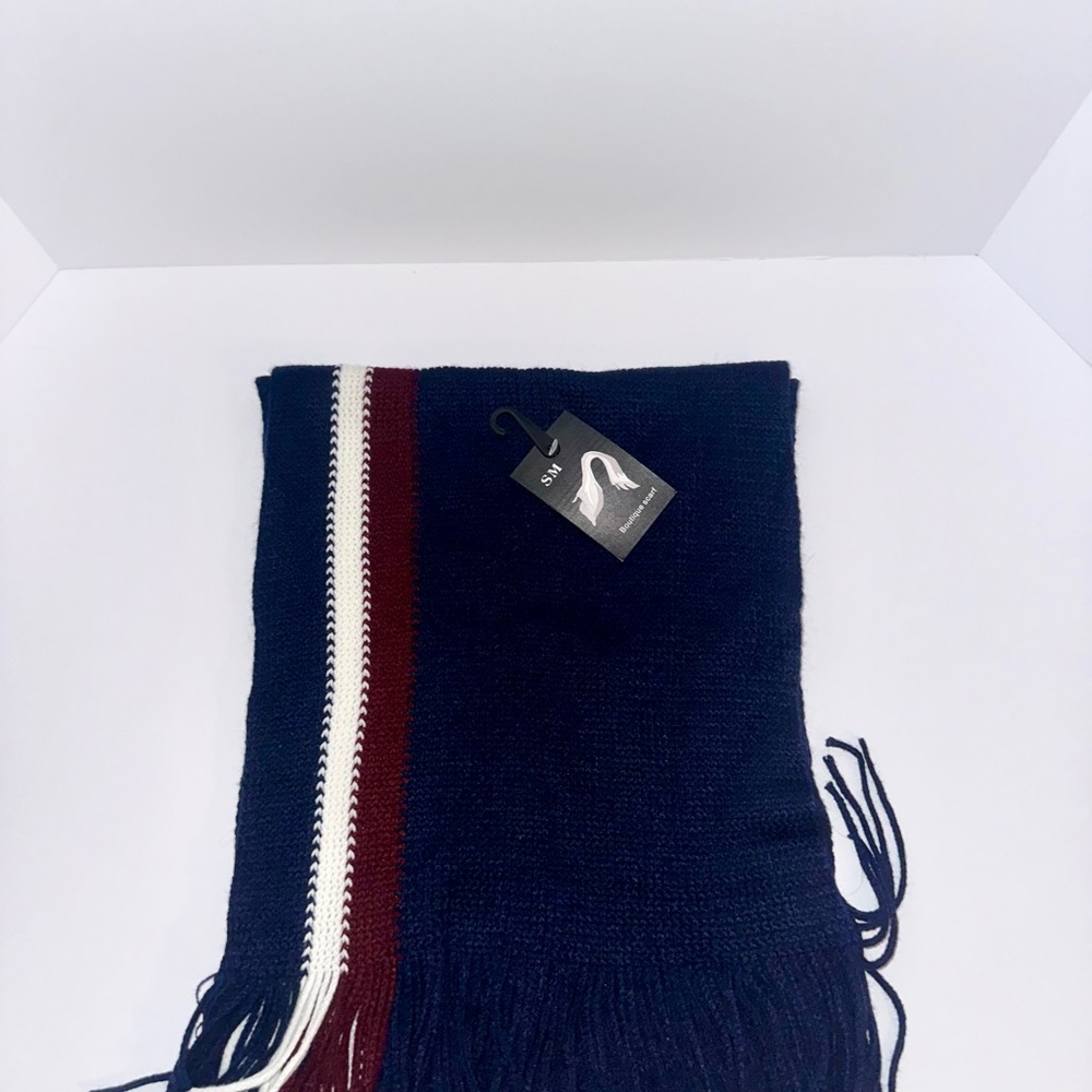 Navy Scarf with Red and White Stripes